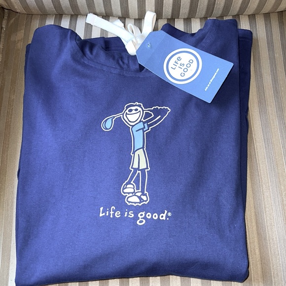 Life is Good Golf Crusher Long Sleeve Hooded Tee Shirt Golfer.  Size Medium Navy - Picture 4 of 11